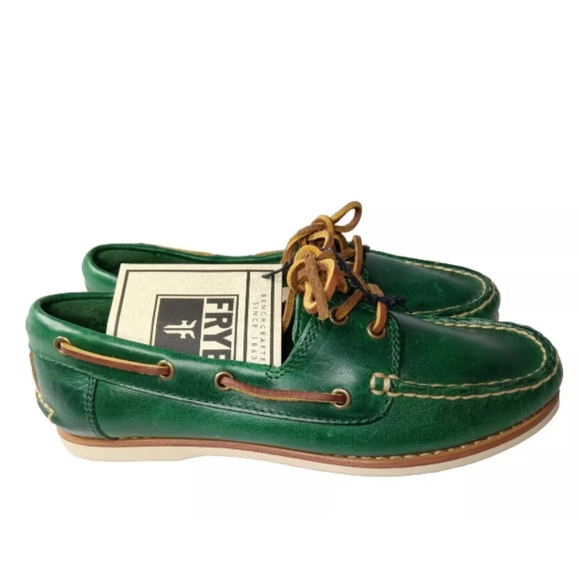 Frye Quincy Leather Boat Shoes Women's Size 5.5 M Green Flats Retial $148 - Picture 4 of 10